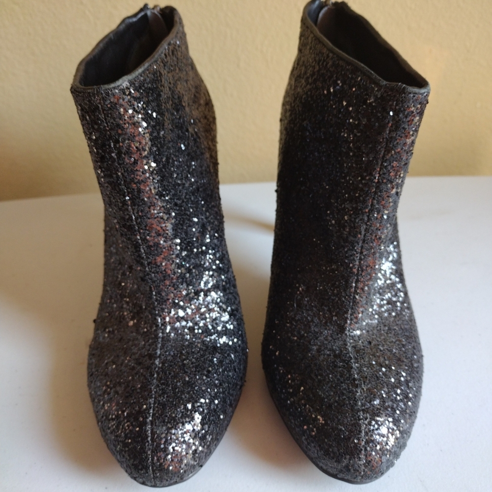 Tory Burch All That Glitters Black High Heel Ankle Booties Women's 8.5 Sparkly - Picture 2 of 10